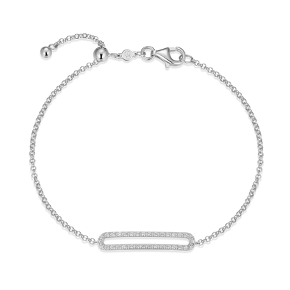 Pave Paperclip Pendant Bolo Bracelet in Rhodium-Plated Sterling Silver | M by Monte Luna