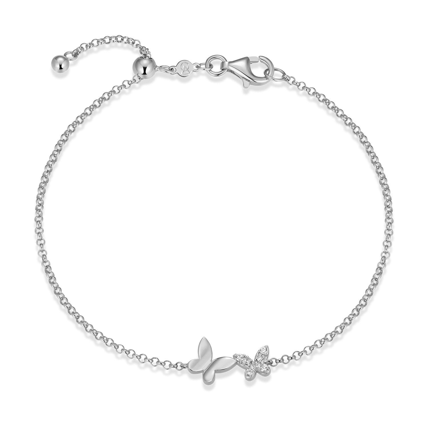 Twin Butterfly Lab-Created Diamond Bolo Bracelet in Rhodium-Plated Sterling Silver | M by Monte Luna