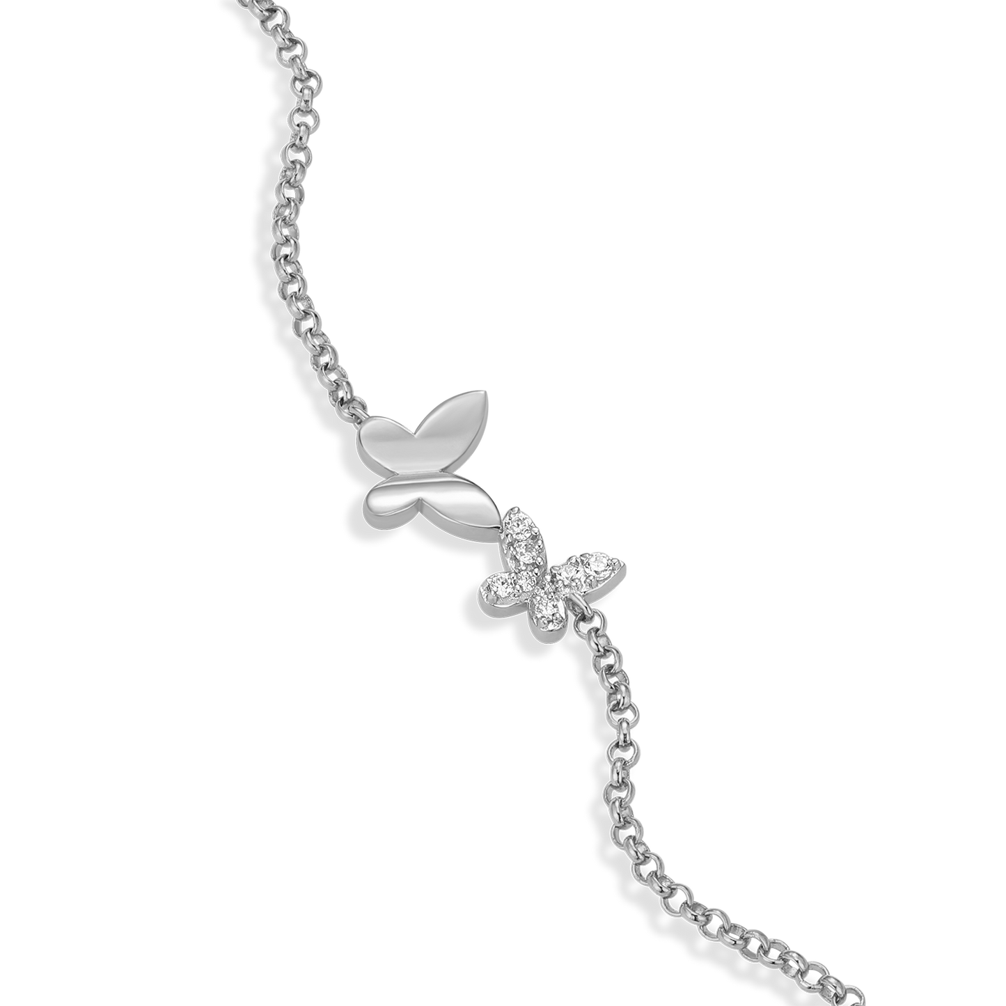 Twin Butterfly Lab-Created Diamond Bolo Bracelet in Rhodium-Plated Sterling Silver | M by Monte Luna