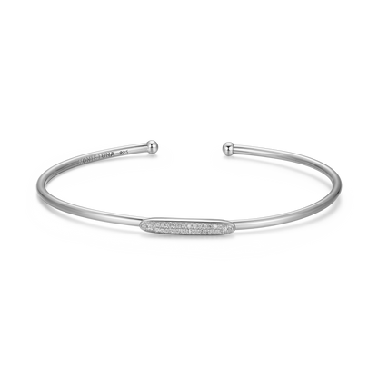 Oval Accent Pave Flex Cuff Bracelet in Rhodium-Plated Sterling Silver | M by Monte Luna