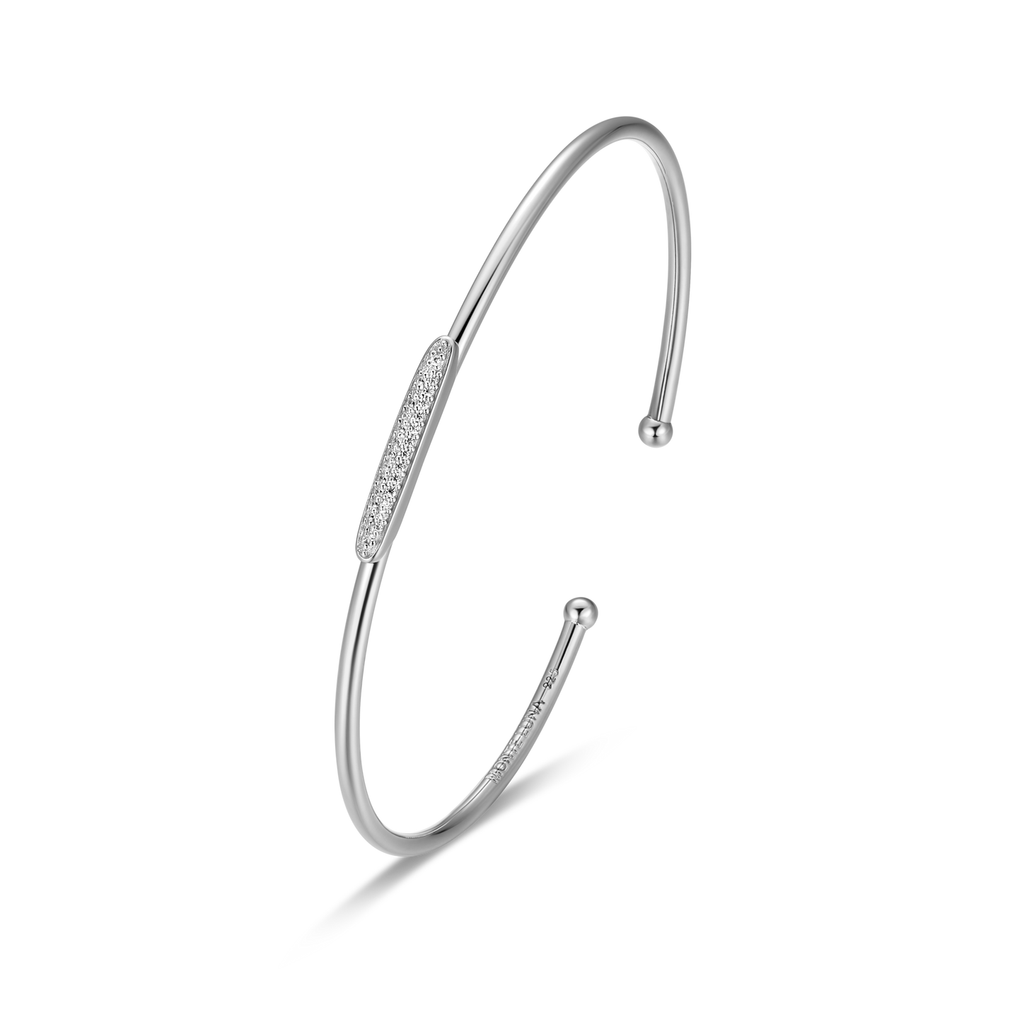 Oval Accent Pave Flex Cuff Bracelet in Rhodium-Plated Sterling Silver | M by Monte Luna