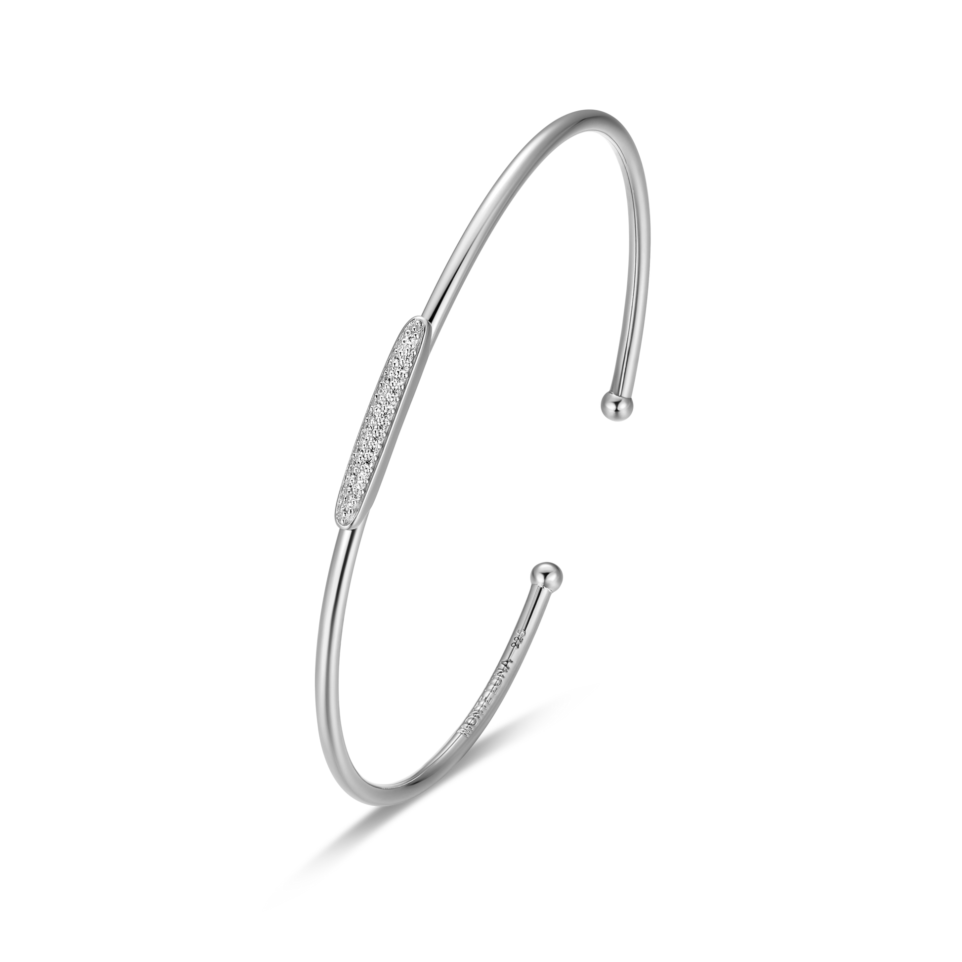 Oval Accent Pave Flex Cuff Bracelet in Rhodium-Plated Sterling Silver | M by Monte Luna