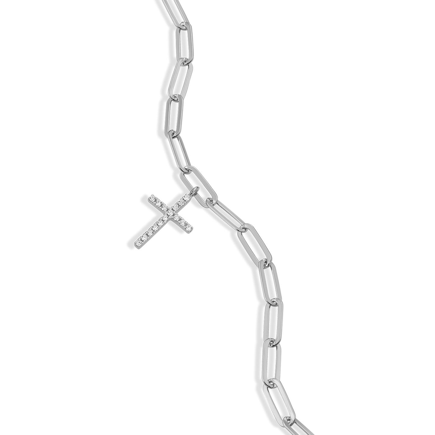 Cross Pendant Lab-Created Diamond Paperclip Bracelet in Rhodium-Plated Sterling Silver | M by Monte Luna