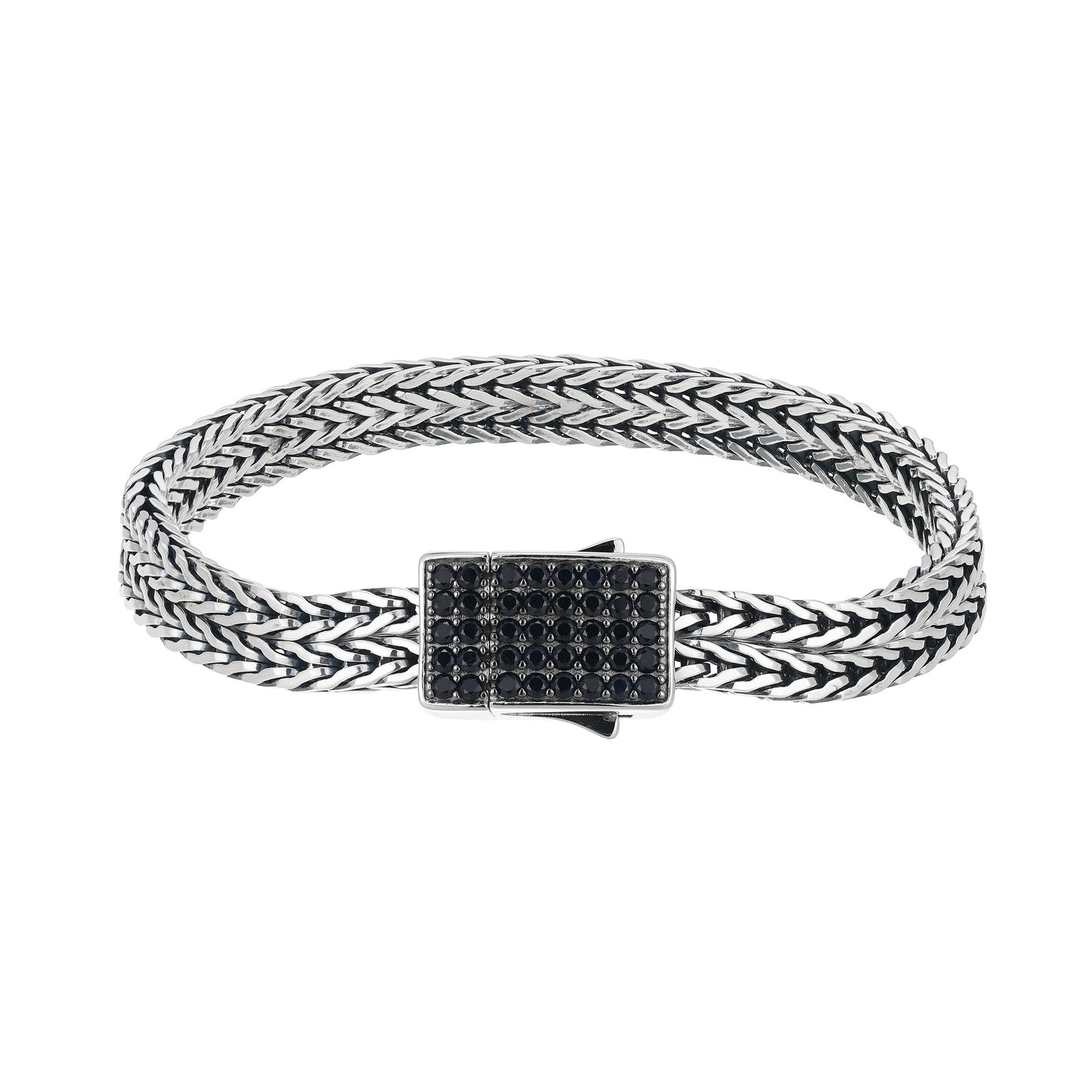 UB0117 - Genuine Black Sapphire Double Oxidized Foxtail Chain Bracelet | ethos