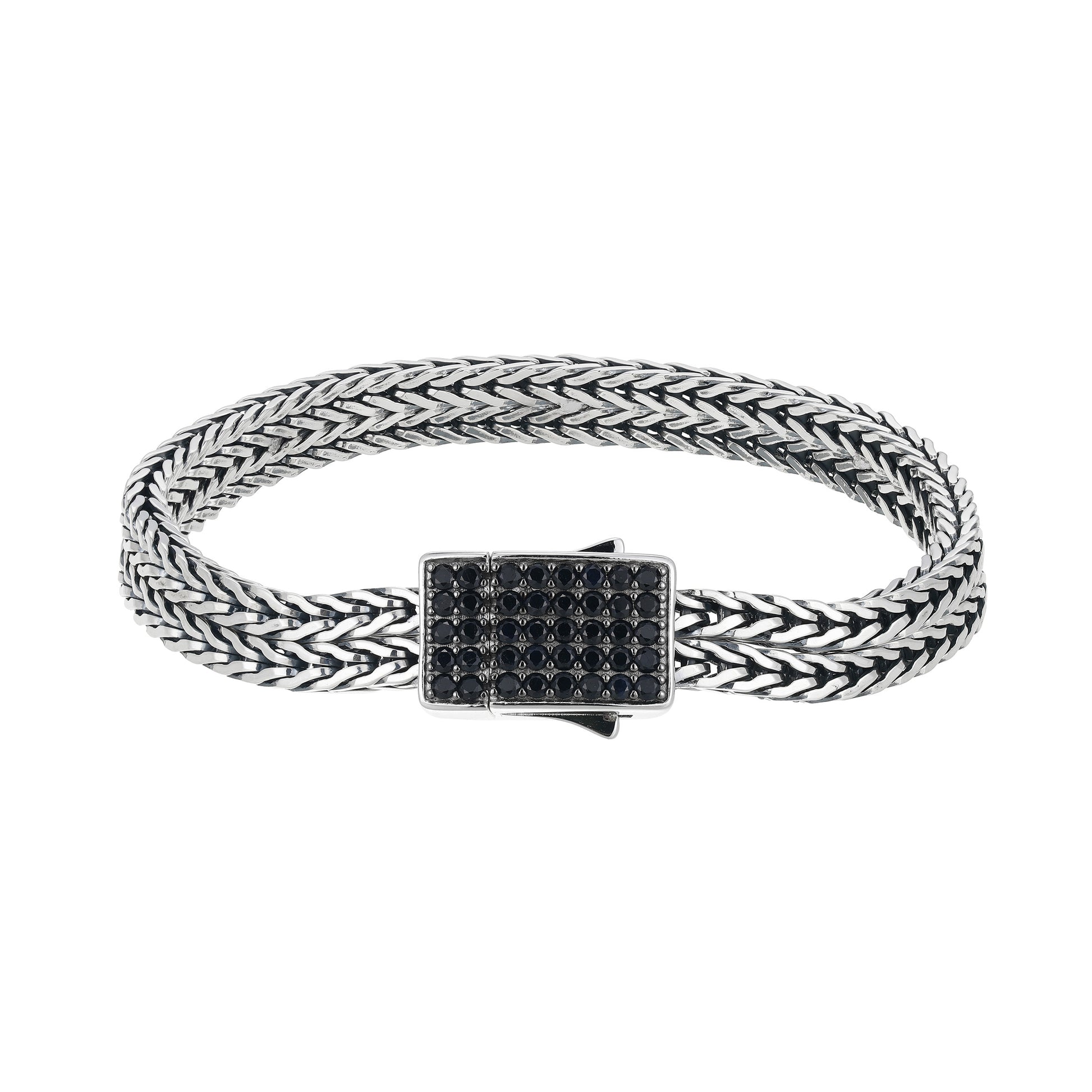 UB0117 - Genuine Black Sapphire Double Oxidized Foxtail Chain Bracelet | ethos