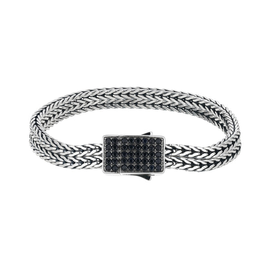 UB0117 - Genuine Black Sapphire Double Oxidized Foxtail Chain Bracelet | ethos