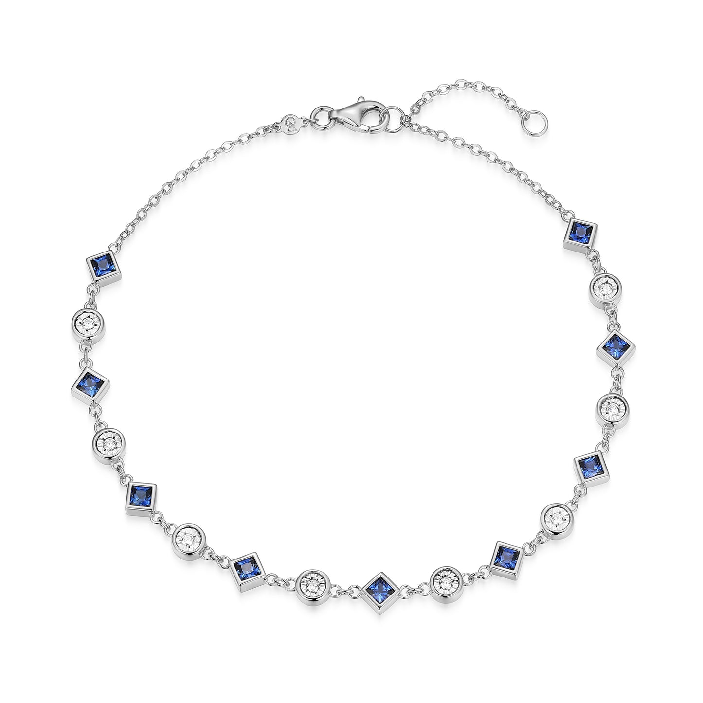 BA0255W - Lab-Created Blue Sapphire & Lab-Created Diamond Station Anklet | m by monte luna