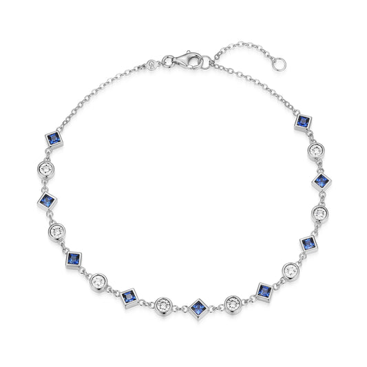BA0255W - Lab-Created Blue Sapphire & Lab-Created Diamond Station Anklet | m by monte luna