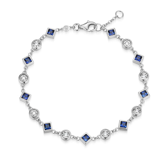 BB0255W - Lab-Created Blue Sapphire & Lab-Created Diamond Station Bracelet | m by monte luna