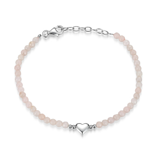 RB0204 - Genuine Dyed Pink Quartzite Beaded Heart Charm Bracelet | reign