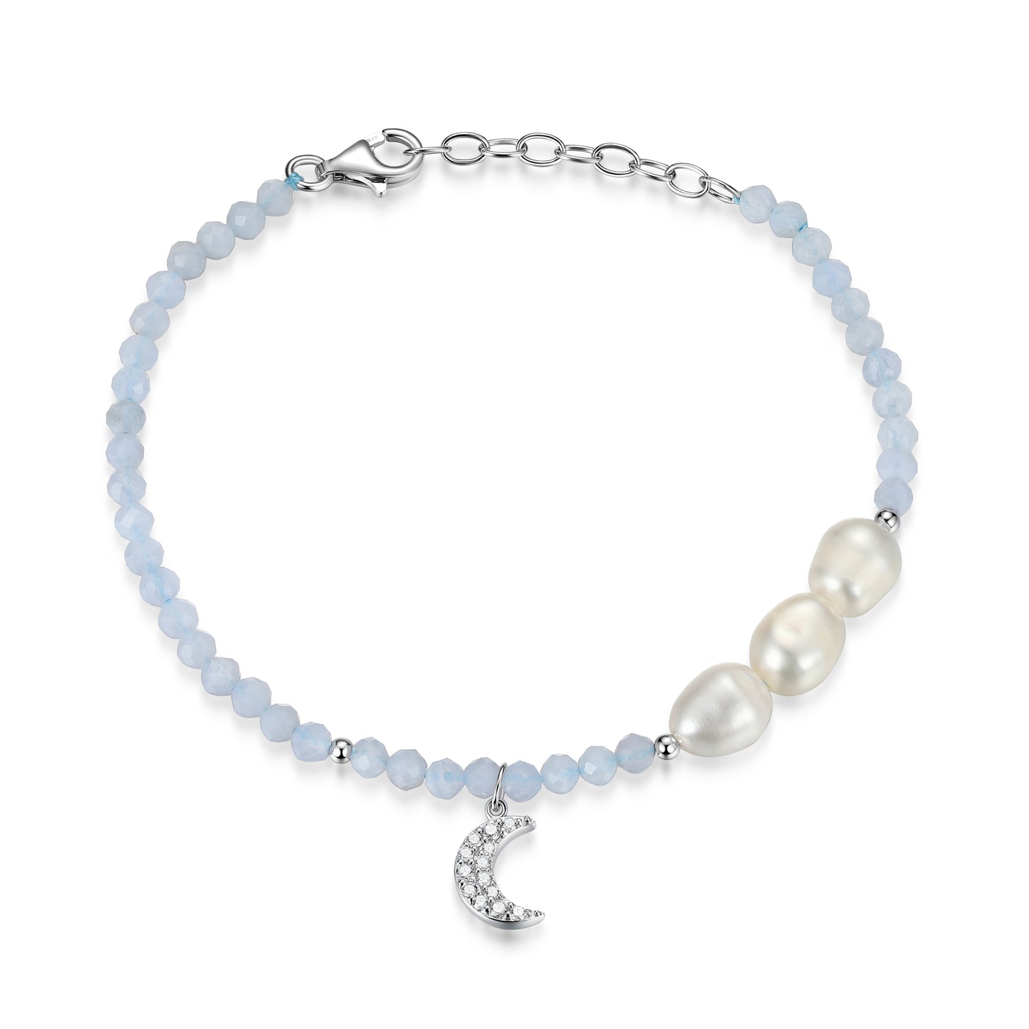 RB0201 - Freshwater Pearl & Blue Lace Agate Beaded Bracelet | reign