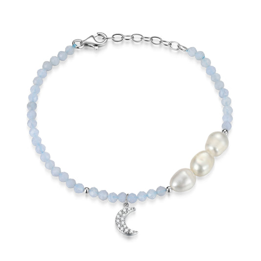 RB0201 - Freshwater Pearl & Blue Lace Agate Beaded Bracelet | reign