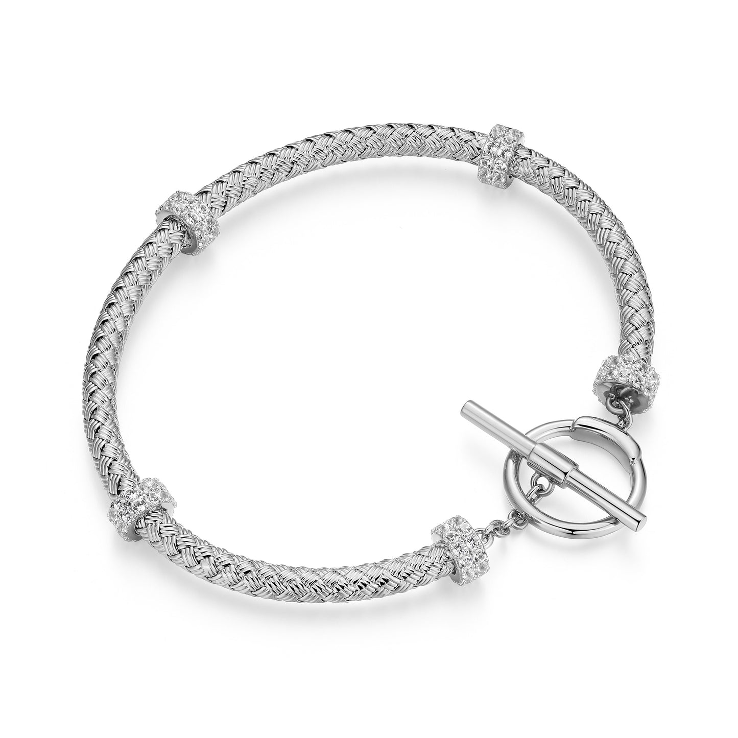 CB0193 - Created White Sapphire Rondelle Station Original Mesh Toggle Bracelet | charles garnier