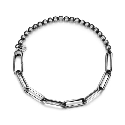 Italian Chain Brushed Gunmetal Half Paper Clip/Half Bead Bracelet - 8.5" - UB25 | ethos