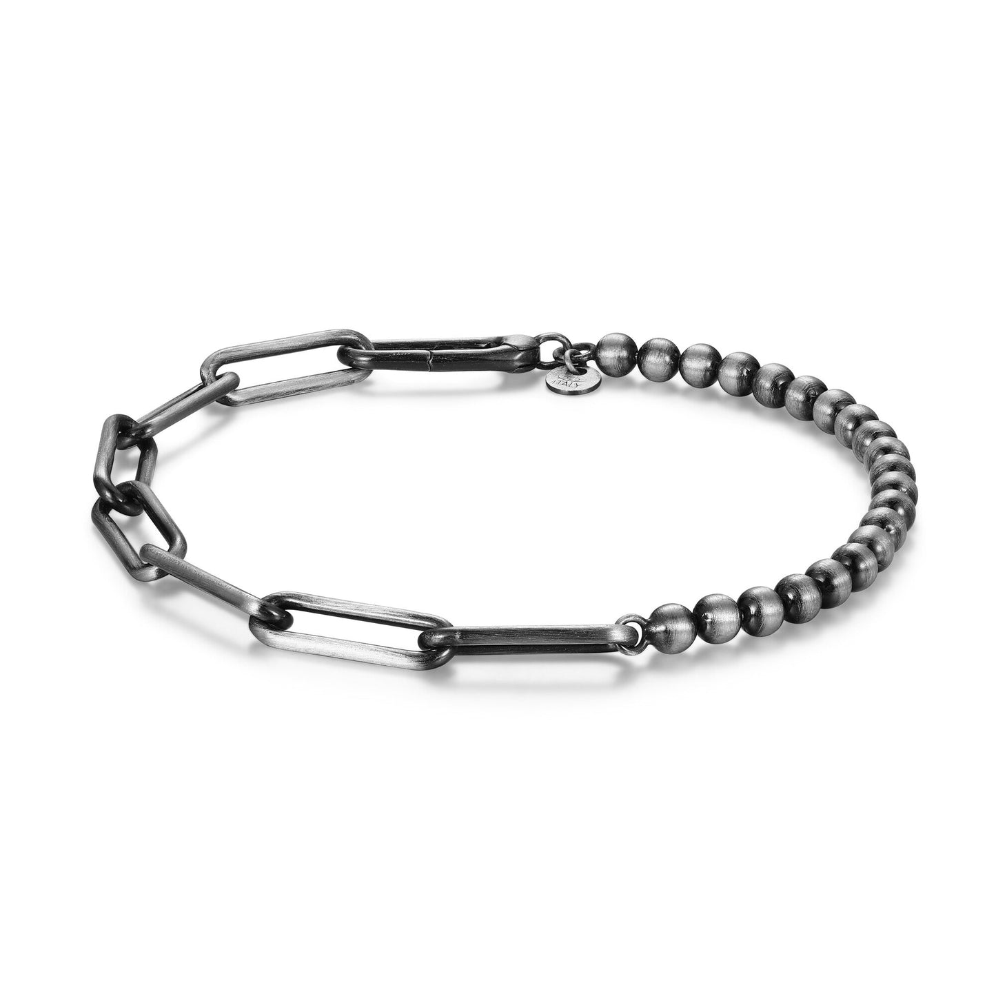 Italian Chain Brushed Gunmetal Half Paper Clip/Half Bead Bracelet - 8.5" - UB25 | ethos