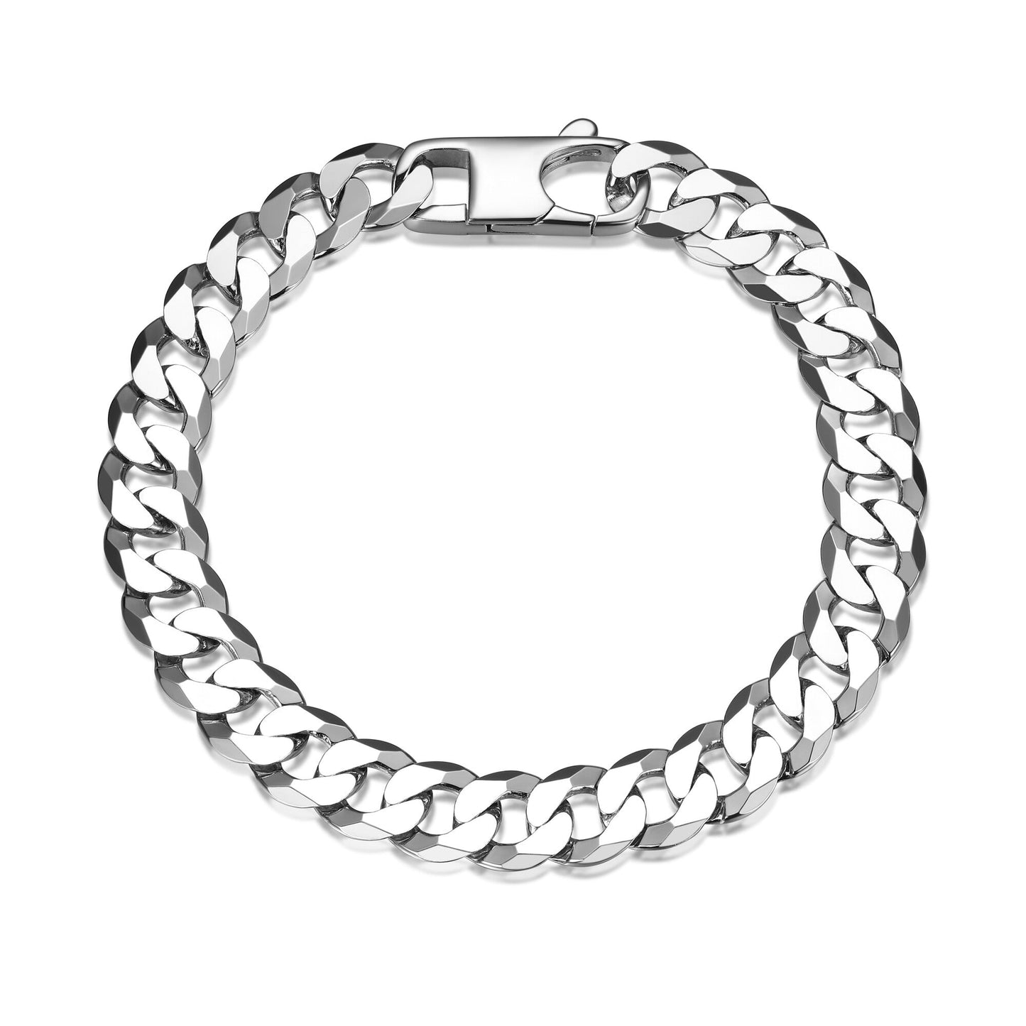 Italian Chain Rhodium Plated Flat Curb Bracelet - 8.5" - UB33 | ethos