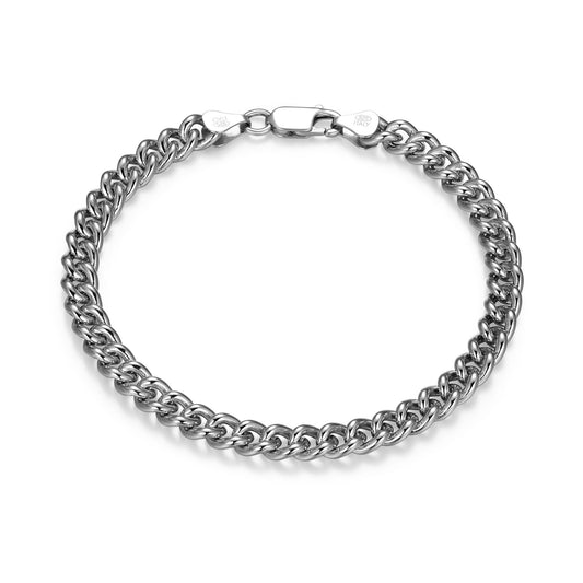 Italian Chain Rhodium Plated Curb Bracelet - 8.5" - UB36 | ethos