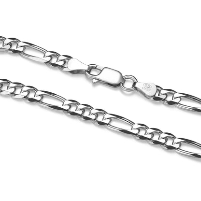 Italian Chain Rhodium Plated Figaro 3+1 Bracelet - 8.5" - UB37 | ethos