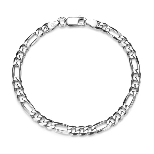Italian Chain Rhodium Plated Figaro 3+1 Bracelet - 8.5" - UB37 | ethos