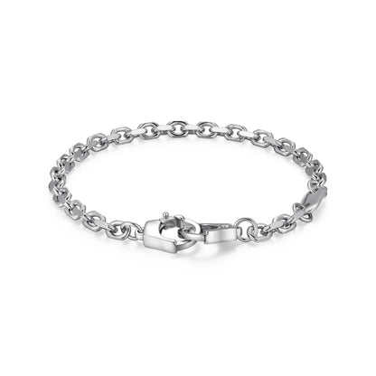 Italian Chain Rhodium Plated Cable Bracelet with Handcuff Clasp - 8.5" - UB41 | ethos