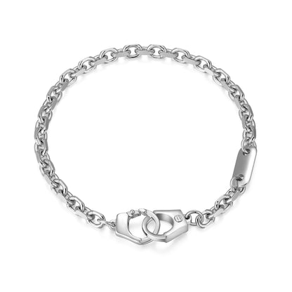 Italian Chain Rhodium Plated Cable Bracelet with Handcuff Clasp - 8.5" - UB41 | ethos