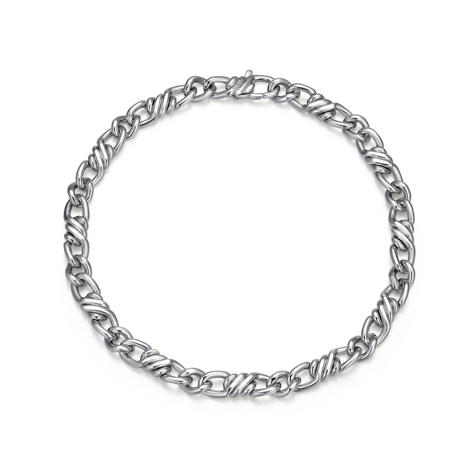 Italian Chain Rhodium Plated Flat Curb Twisted 3+1 Bracelet - 7.75" - UB0003S | ethos