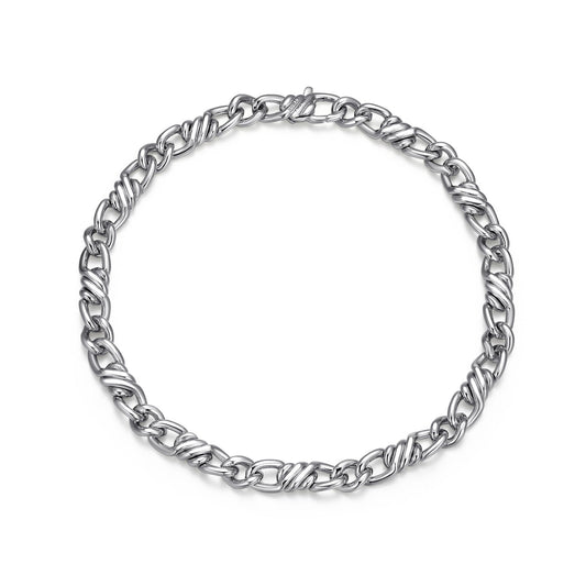Italian Chain Rhodium Plated Flat Curb Twisted 3+1 Bracelet - 7.75" - UB0003S | ethos