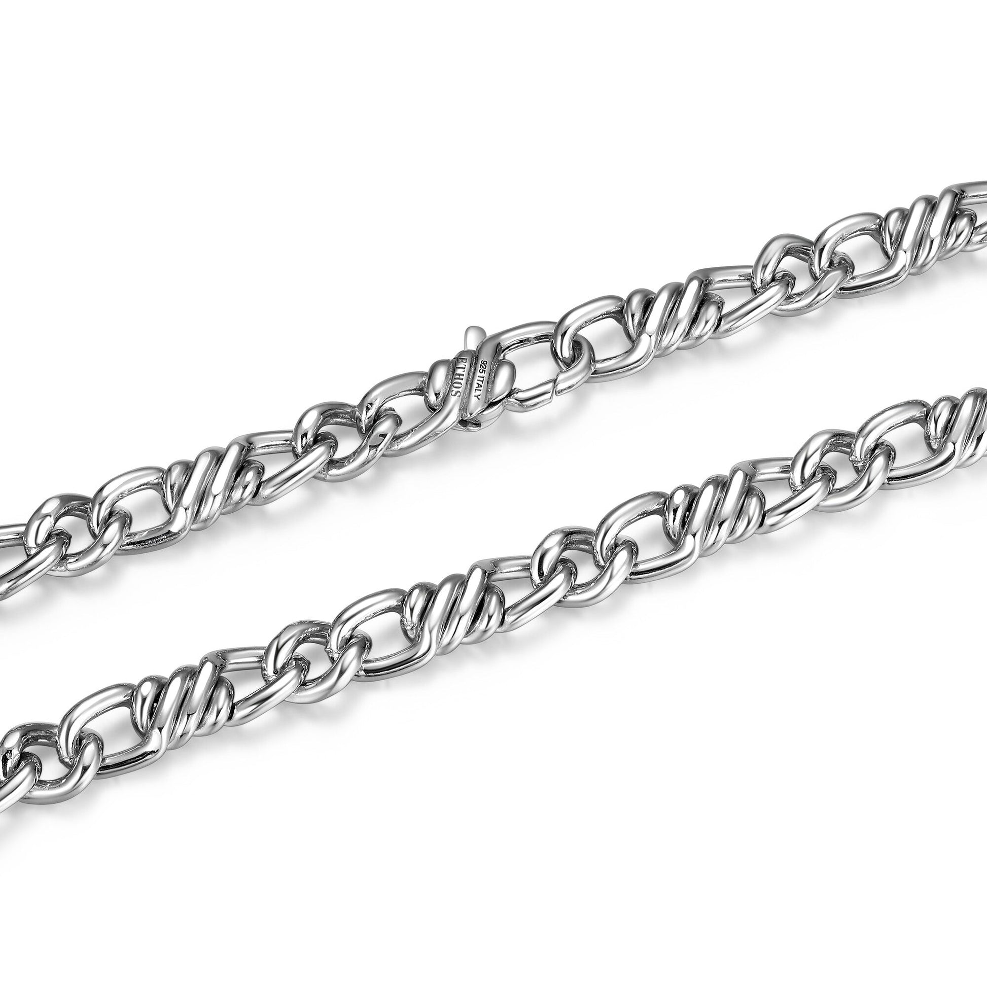 Italian Chain Rhodium Plated Flat Curb Twisted 3+1 Bracelet - 8.5" - UB0003M | ethos