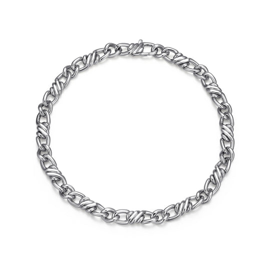 Italian Chain Rhodium Plated Flat Curb Twisted 3+1 Bracelet - 8.5" - UB0003M | ethos