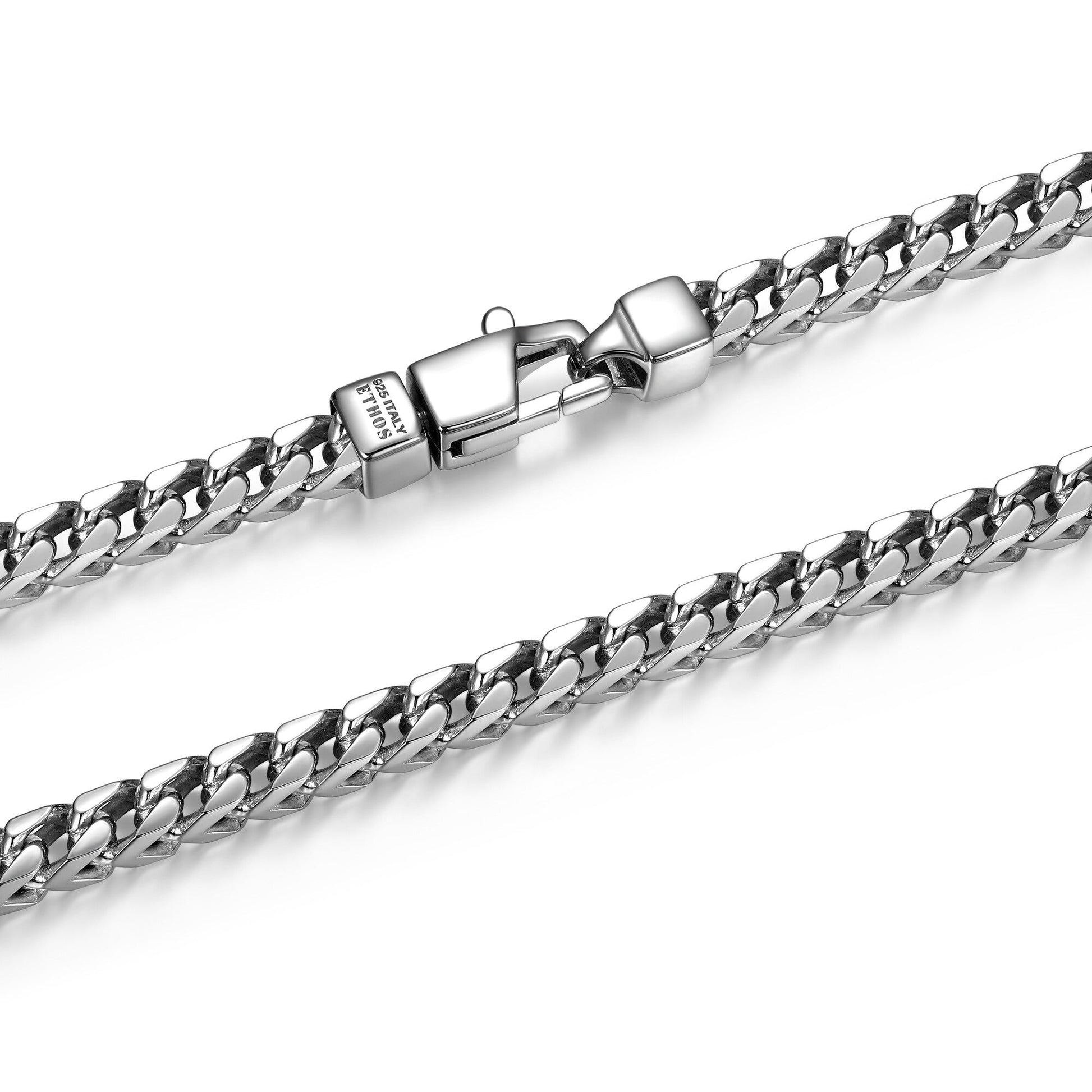Italian Chain Rhodium Plated 4-Side Franco Chain Bracelet - 8.5" - UB0002M | ethos