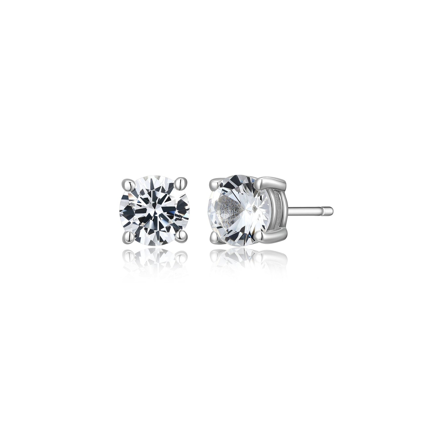 Basic Rhodium Plated Sterling Silver and Created White Sapphire Stud Earrings - UE24W | ethos
