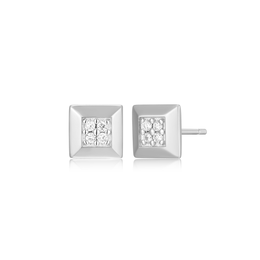 Tile Pave Stud Earrings in Rhodium-Plated Sterling Silver | M by Monte Luna