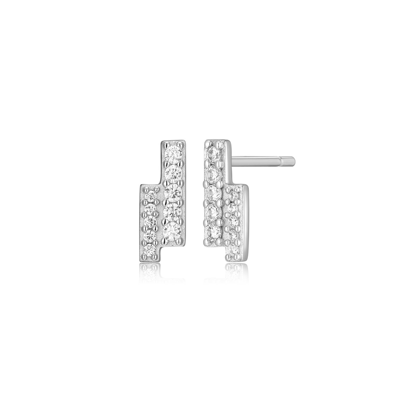 Double Bar Pave Stud Earrings in Rhodium-Plated Sterling Silver | M by Monte Luna