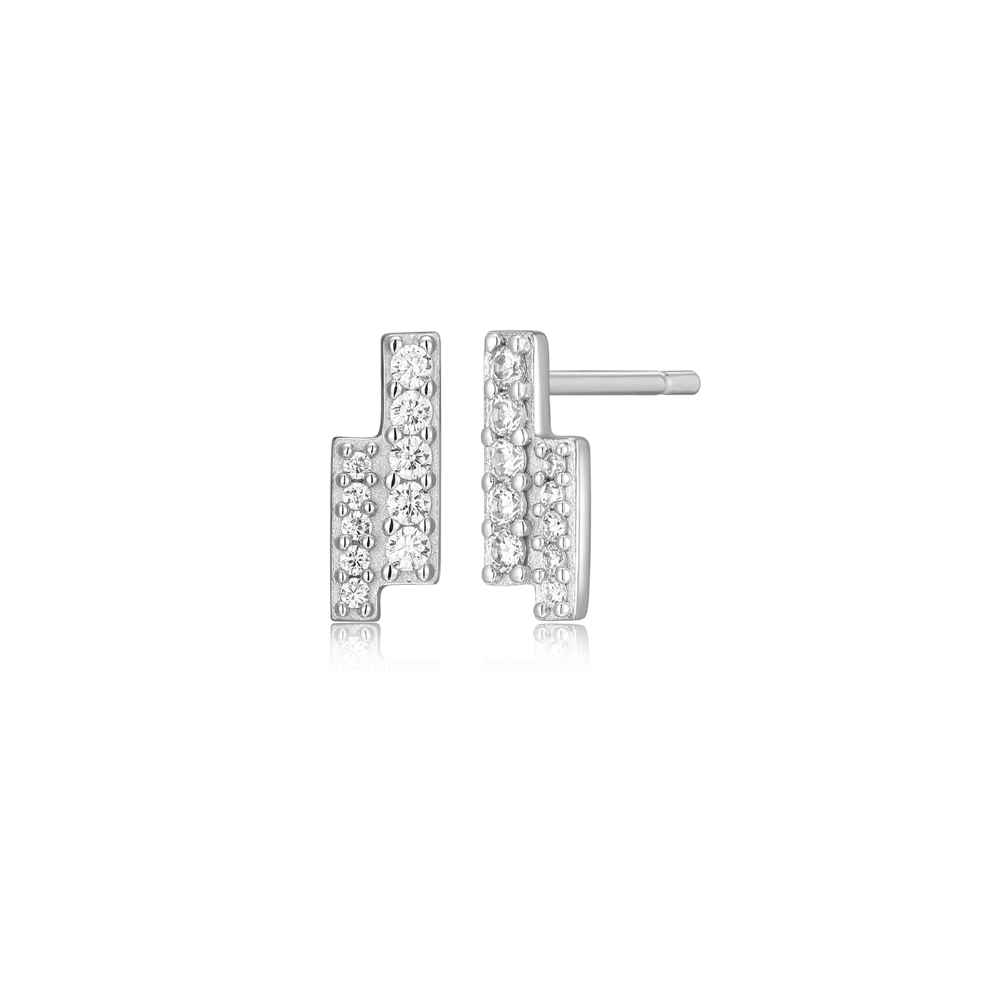 Double Bar Pave Stud Earrings in Rhodium-Plated Sterling Silver | M by Monte Luna