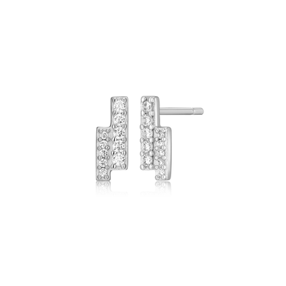 Double Bar Pave Stud Earrings in Rhodium-Plated Sterling Silver | M by Monte Luna