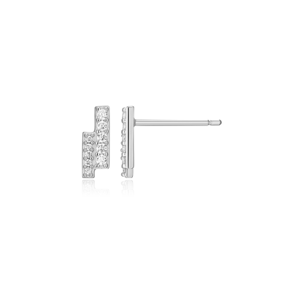 Double Bar Pave Stud Earrings in Rhodium-Plated Sterling Silver | M by Monte Luna