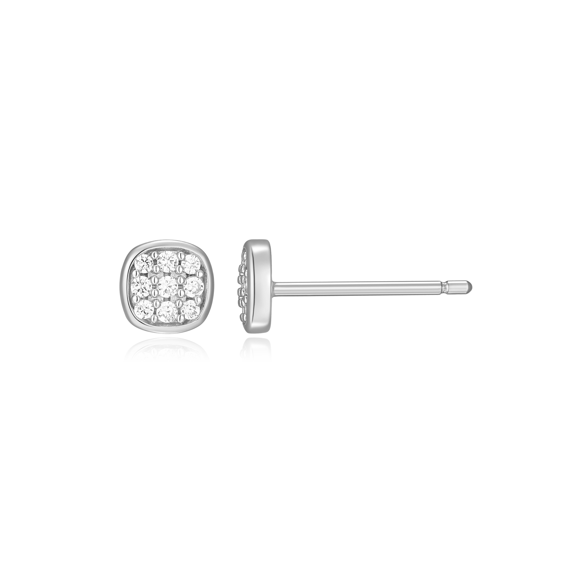 Cushion Pave Stud Earrings in Rhodium-Plated Sterling Silver | M by Monte Luna