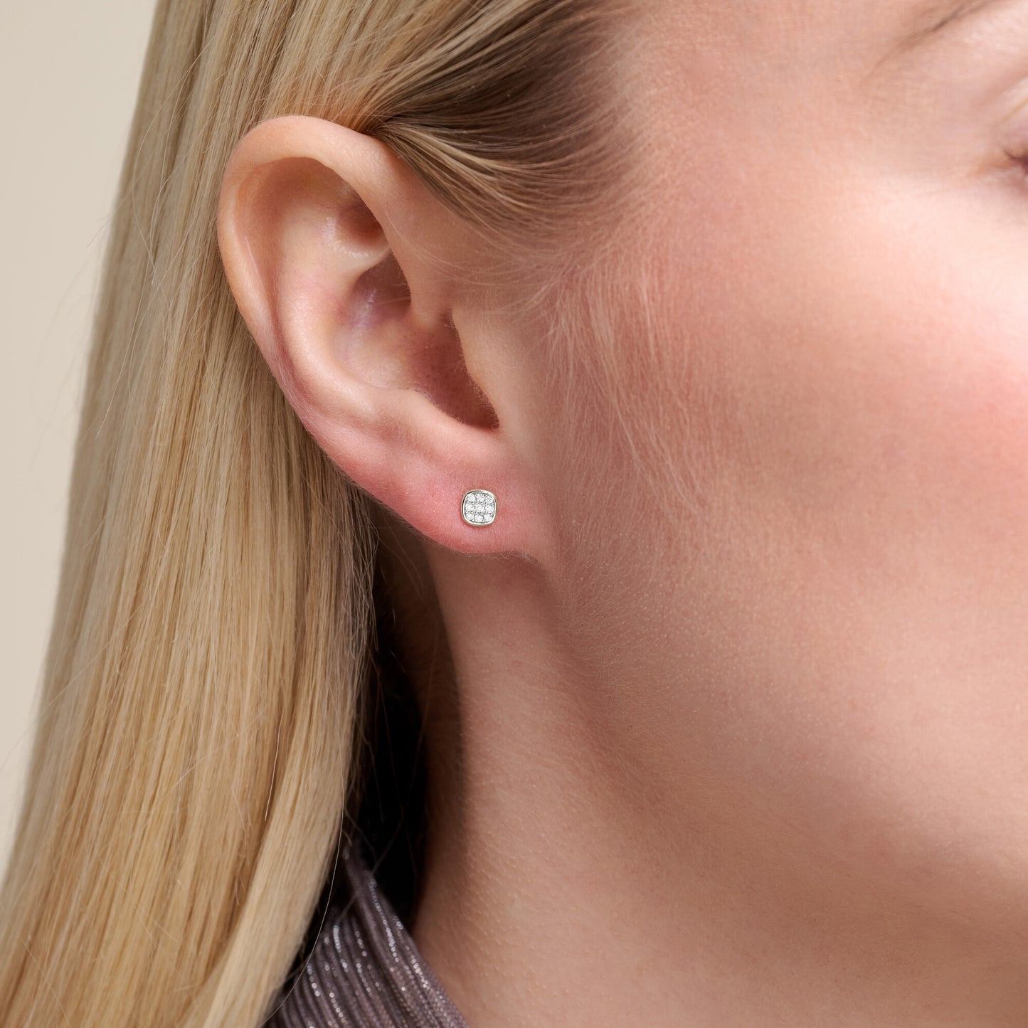 Cushion Pave Stud Earrings in Rhodium-Plated Sterling Silver | M by Monte Luna