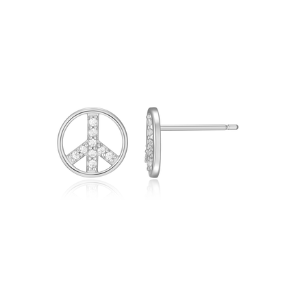 Peace Stud Earrings in Rhodium-Plated Sterling Silver | M by Monte Luna