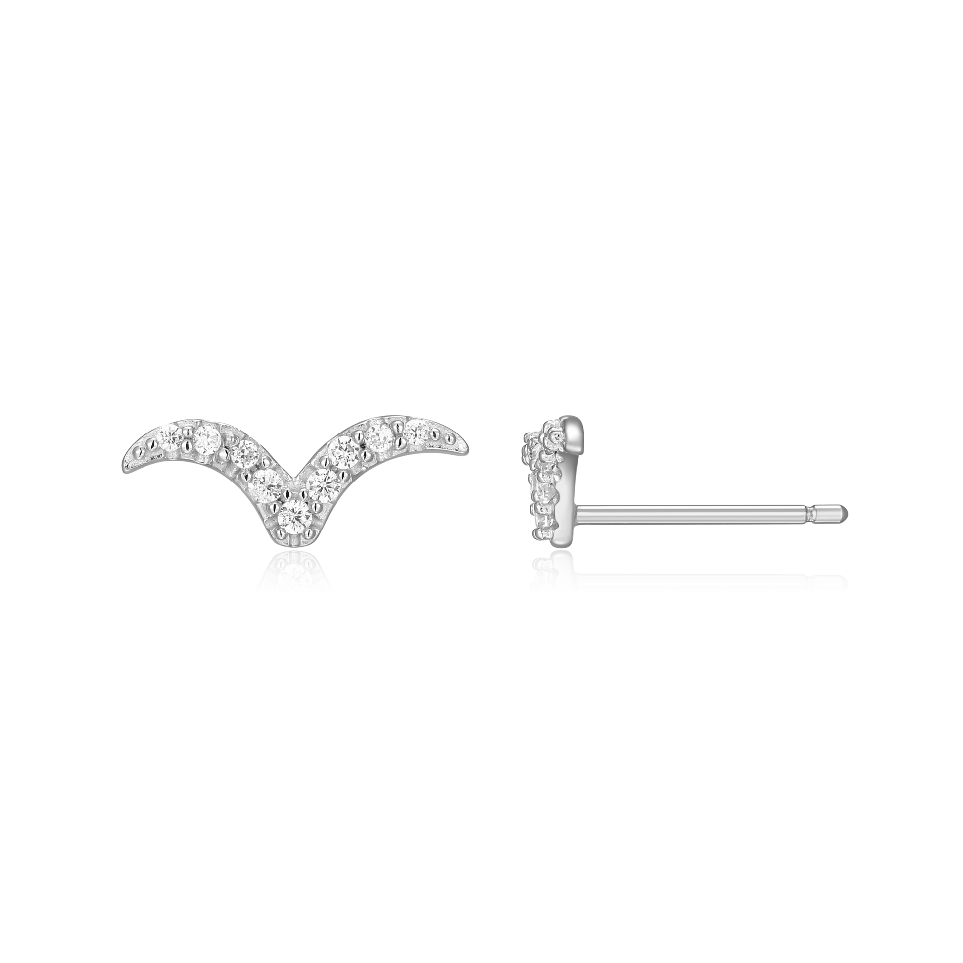 Flying V Stud Earrings in Rhodium-Plated Sterling Silver | M by Monte Luna