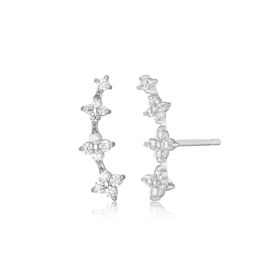 Floral Climber Stud Earrings in Rhodium-Plated Sterling Silver | M by Monte Luna