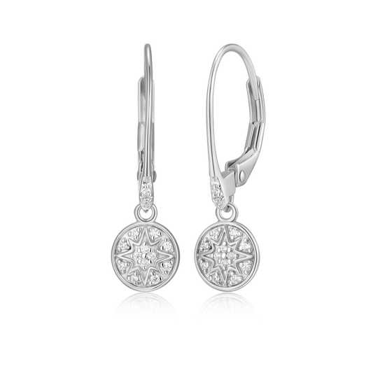 Round Pave Leverback Earrings in Rhodium-Plated Sterling Silver | M by Monte Luna