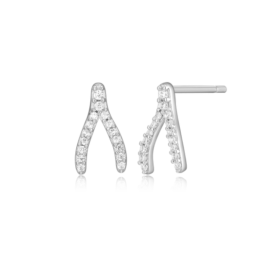 Wishbone Stud Earrings in Rhodium-Plated Sterling Silver | M by Monte Luna