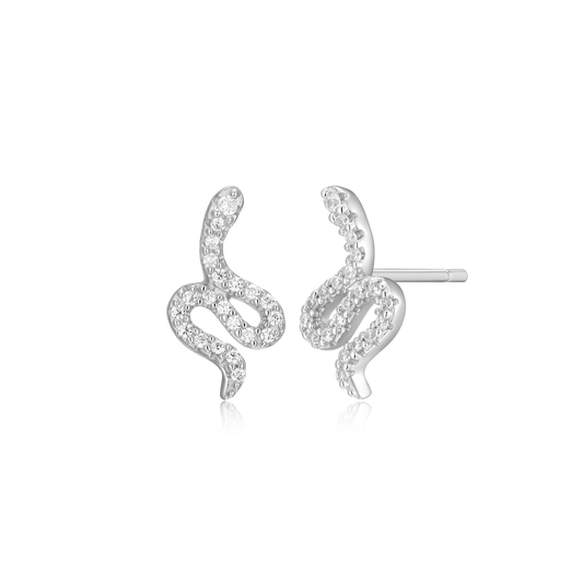 Snake Stud Earrings in Rhodium-Plated Sterling Silver | M by Monte Luna