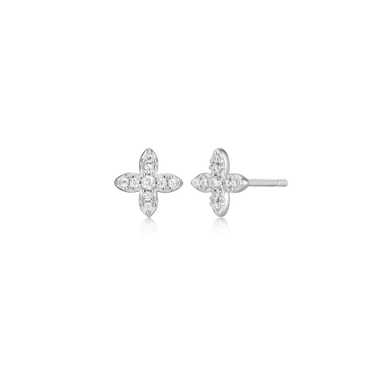 Four Leaf Flower Stud Earrings in Rhodium-Plated Sterling Silver | M by Monte Luna