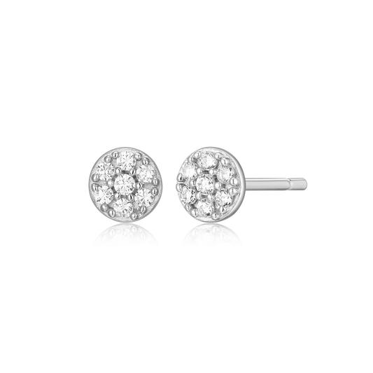 Round Pave Stud Earrings in Rhodium-Plated Sterling Silver | M by Monte Luna