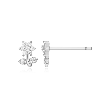 Flower Stud Earrings in Rhodium-Plated Sterling Silver | M by Monte Luna