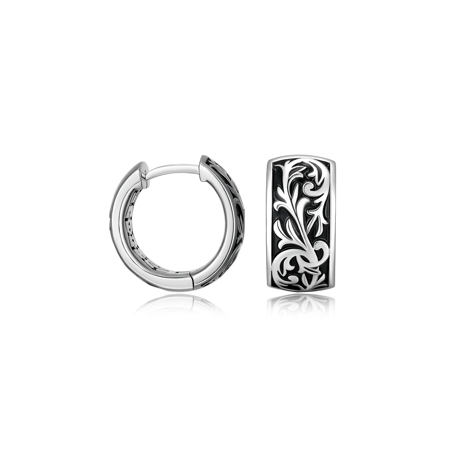 Chisel Rhodium Plated Sterling Silver Filigree Huggie Earrings - UE03 | ethos