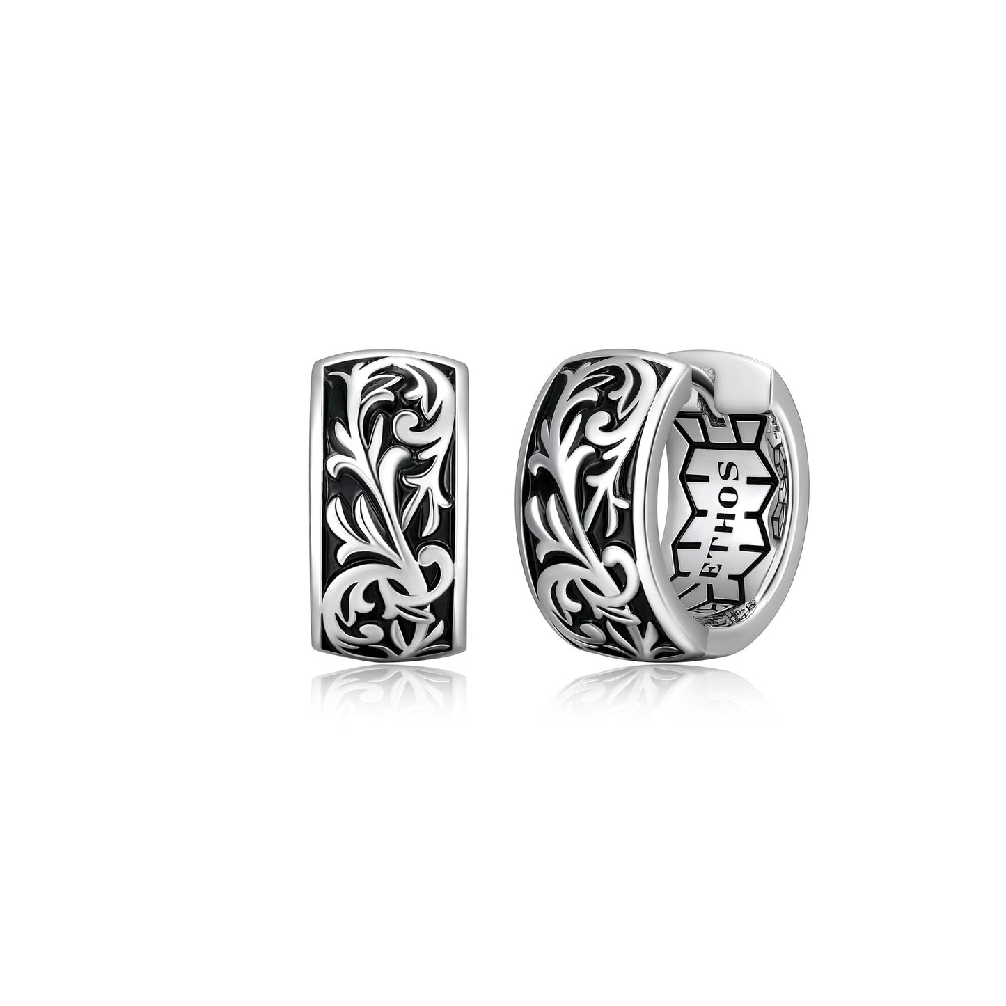 Chisel Rhodium Plated Sterling Silver Filigree Huggie Earrings - UE03 | ethos