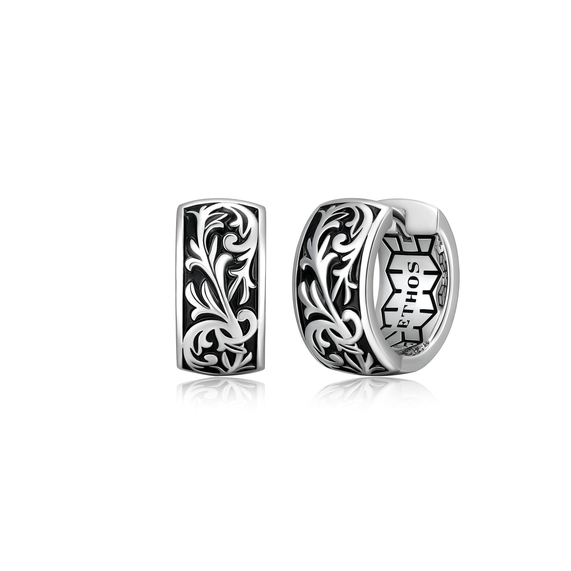 Chisel Rhodium Plated Sterling Silver Filigree Huggie Earrings - UE03 | ethos